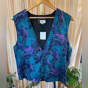 vintage 1990s Thach Le marbled purple & teal patterned silk vest art to wear